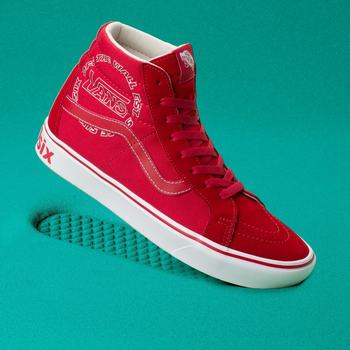 Vans Distort ComfyCush SK8-Hi Reissue - Naisten Korkeavartiset tennarit - Punainen/Valkoinen